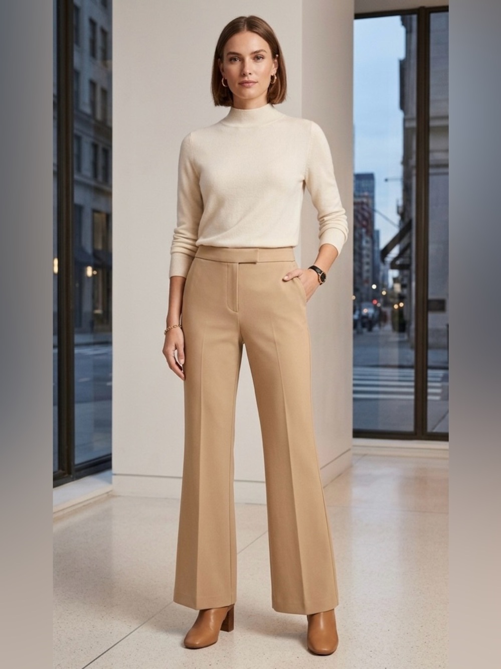 Ann Taylor Camel Tan High Waisted Flare Leg Trousers size 0